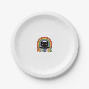 Vintage Purride Black Cat Rainbow Shirt Design_1 Paper Plate