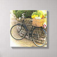 Vintage Push Bike Flower Basket Country Scene