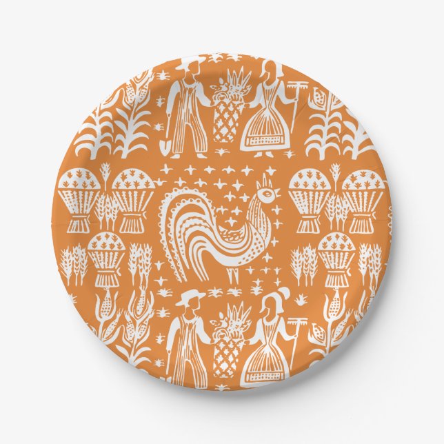 Vintage Pyrex Pattern - Butterprint (Amish Farmer) Paper Plate (Front)