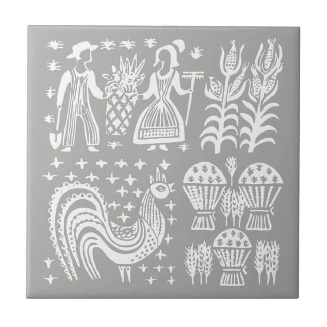 Vintage Pyrex Pattern - Butterprint (Amish Farmer) Tile (Front)