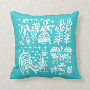 Vintage Pyrex Pattern - Butterprint Turquoise Blue Cushion