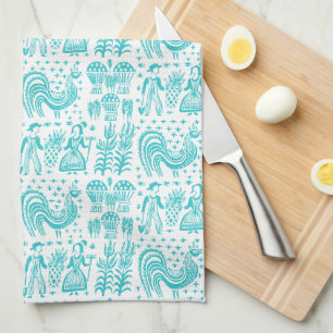 Vintage Pyrex Pattern - Butterprint Turquoise Blue Tea Towel