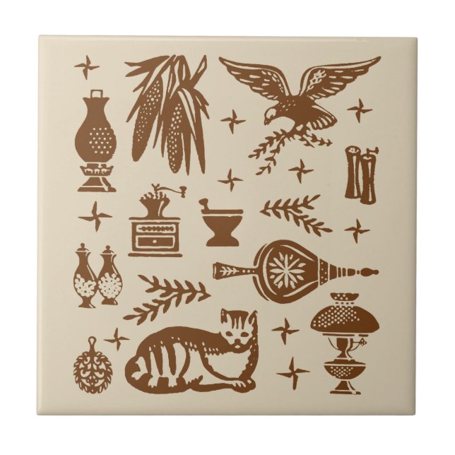 Vintage Pyrex Pattern - Early American (Brown) Tile (Front)