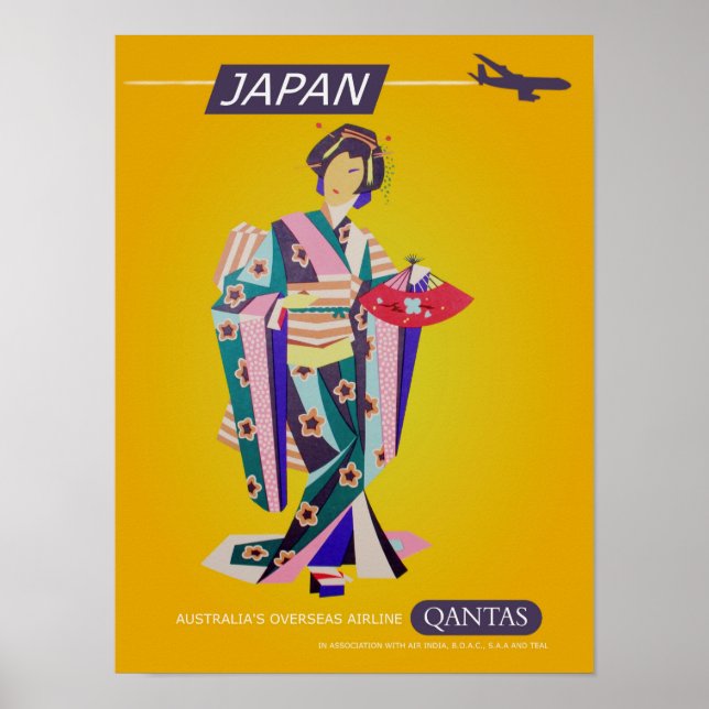 Vintage Qantas Japan Travel Poster (Front)