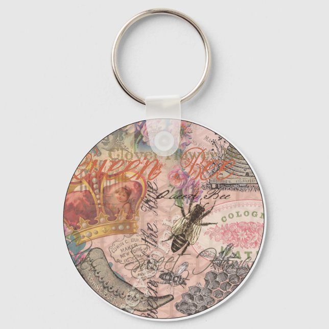 Vintage Queen Bee Beautiful Girly Collage Key Ring (Front)