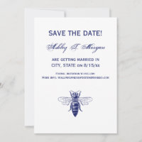Vintage Queen Bee Drawing in Blue