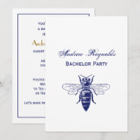 Vintage Queen Bee Drawing in Blue