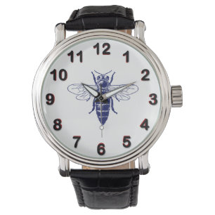 Vintage Queen Bee Drawing in Blue Watch