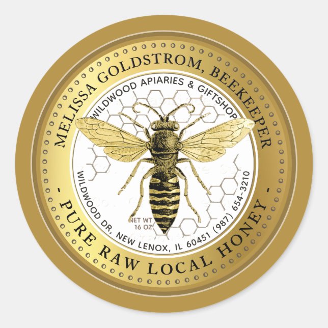 Vintage Queen Bee Honey Label honeycomb GOLD (Front)