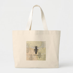 Vintage Queen Bee Illustration Artwork Print Large Tote Bag