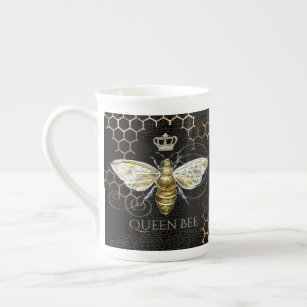 Vintage Queen Bee Royal Crown Black Bone China Mug