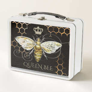 Vintage Queen Bee Royal Crown Black Metal Lunch Box