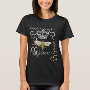 Vintage Queen Bee Royal Crown Honeycomb Black T-Shirt