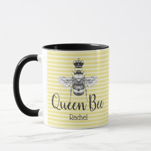 Vintage Queen Bee & Stripes | Personalised Mug (Left)