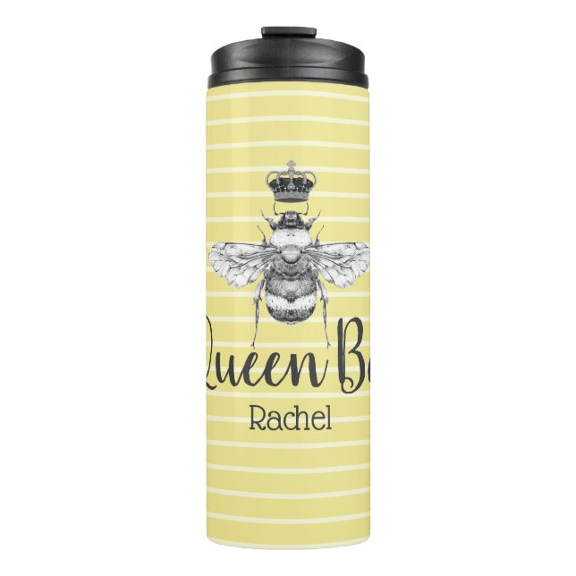 Vintage Queen Bee & Stripes | Personalised Thermal Tumbler (Front)