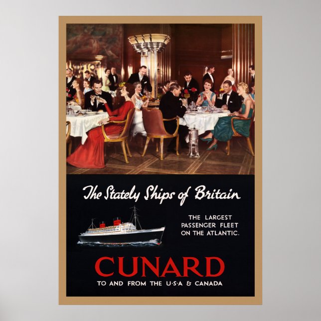 Vintage Queen Elizabeth Cunard Lines Travel Poster (Front)