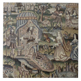 Vintage Queen Esther Tapestry Embroidery Purple Tile