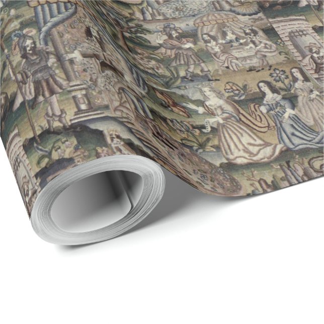 Vintage Queen Esther Tapestry Embroidery Purple Wrapping Paper (Roll Corner)