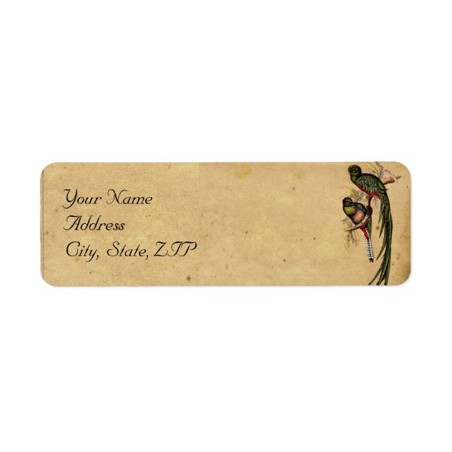 Vintage Quetzal Bird Elegant Wedding Address Label (Front)