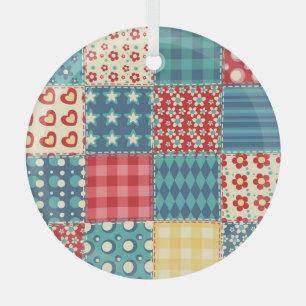 Vintage quilt: patchwork background pattern. glass tree decoration
