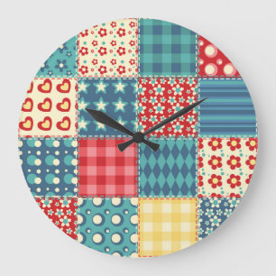 Vintage quilt: patchwork background pattern. large clock
