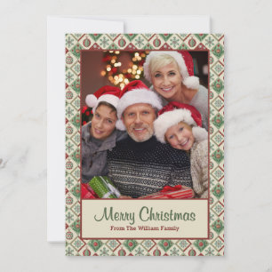 Vintage Quilted Christmas Pattern Custom Photo Holiday Card