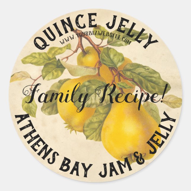 Vintage Quince Jelly Product Business Label (Front)