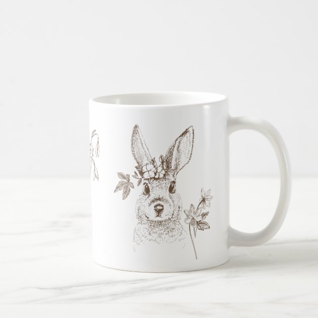 Vintage Rabbit and Flowers Coffee Mug (Right)
