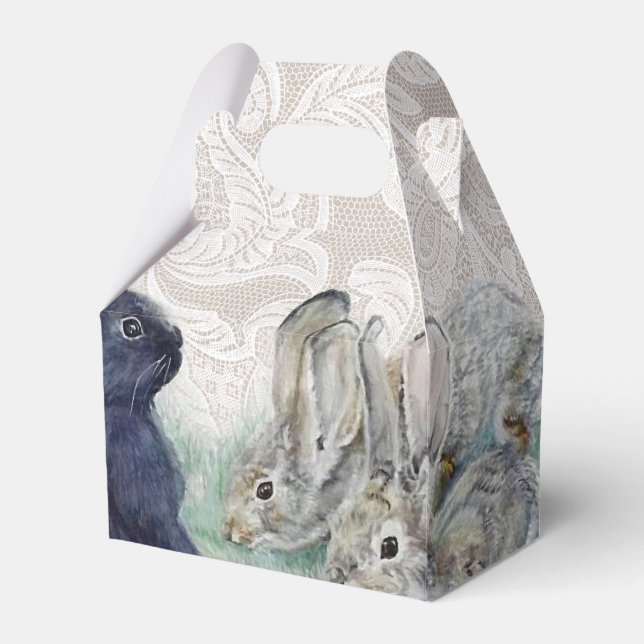 Vintage Rabbit and Lace Easter Party Favour Box (Front Side)
