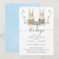 Vintage Rabbit Botanical Boy Baby Shower Blue