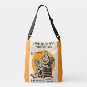 Vintage Rabbit Bunny with Book - Teacher, Student Crossbody Bag