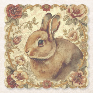 Vintage Rabbit,Classic Rabbit and Flowers Pattern Paper Coaster