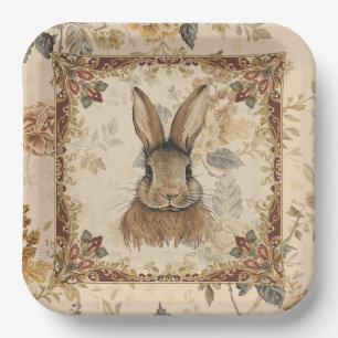 Vintage Rabbit,Cute Rabbit with Flowers Pattern Paper Plate