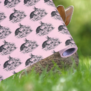 Vintage rabbit family - drawing wrapping paper