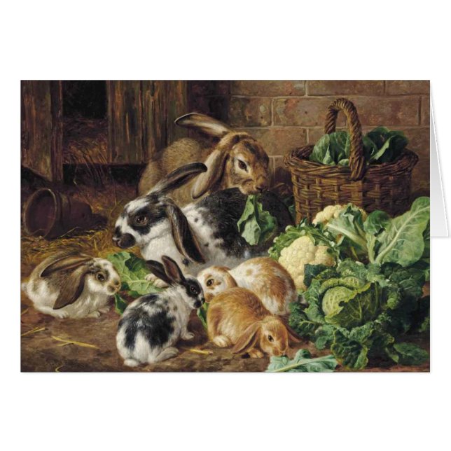 Vintage - Rabbit Family Eating Vegetables, (Front Horizontal)