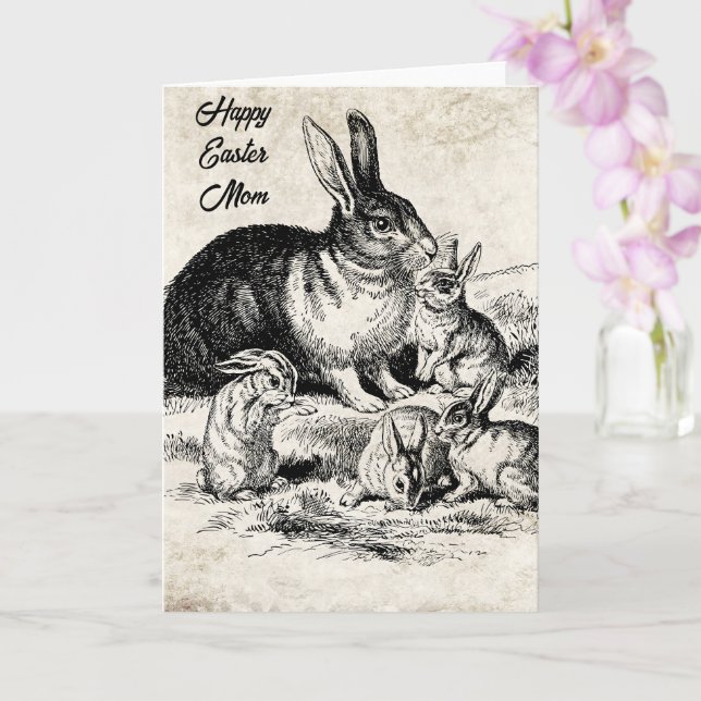 Vintage Rabbit Family Illustration, Baby Bunnies Card (Orchid)