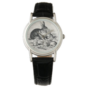 Vintage Rabbit Family Illustration, Baby Bunnies Watch