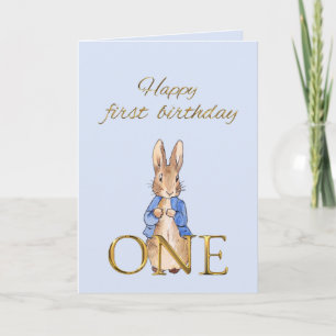 Vintage Rabbit First Birthday Card