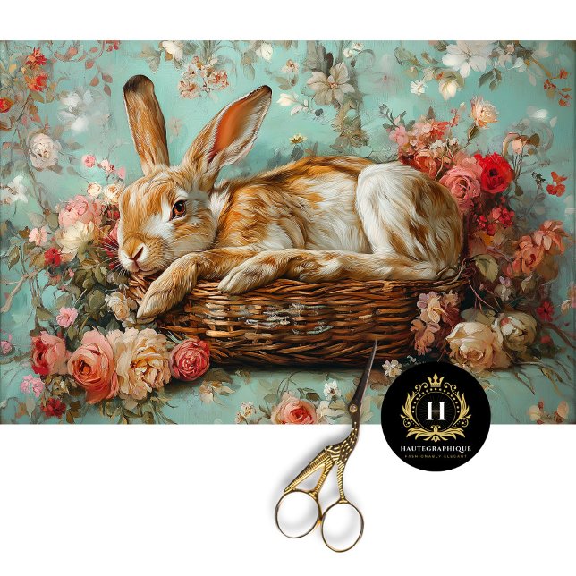Vintage Rabbit & Floral Basket Decoupage Tissue Paper (Creator Uploaded)