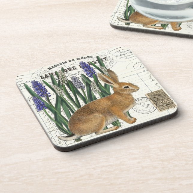 Vintage Rabbit Flower & Documents Coaster Set (Left Side)