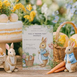 Vintage Rabbit Garden 1st Birthday Invitation