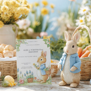 Vintage Rabbit Garden 1st Birthday Invitation