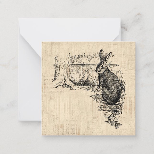Vintage Rabbit Illustrated Bunny Art Card (Front)