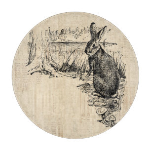 Vintage Rabbit Illustrated Bunny Art Cutting Board