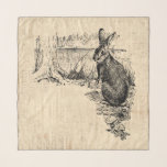 Vintage Rabbit Illustrated Bunny Art Scarf<br><div class="desc">A vintage illustrated rabbit art design featuring old fashioned antique art with a script background.  Makes a perfect gift for anyone who loves nature,  rabbits,  and old fashioned art.</div>