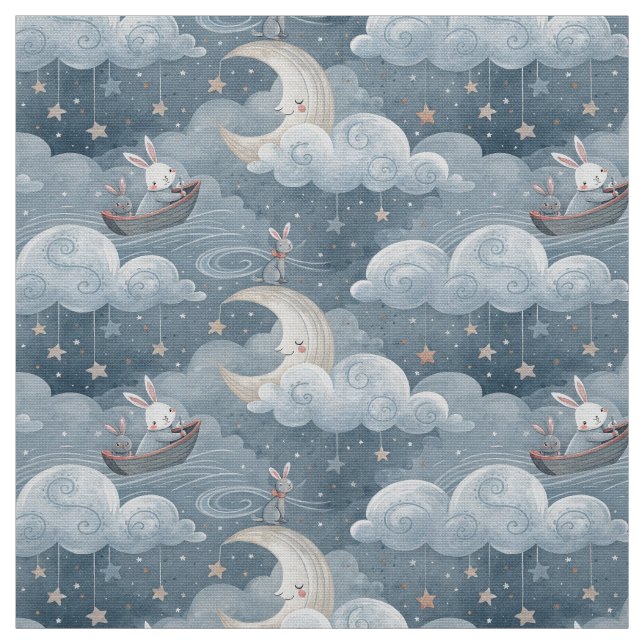 Vintage rabbit pattern blue rabbits print material fabric (Swatch)