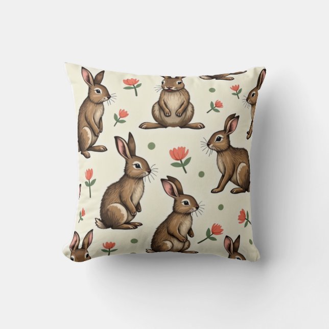 Vintage rabbit pattern  cushion (Front)