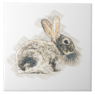 Vintage Rabbit Pencil Etching Tile