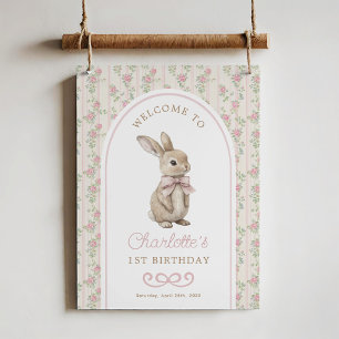 Vintage Rabbit Pink Bow Bunny Birthday Welcome Poster
