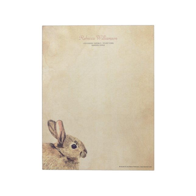 Vintage Rabbit Sketch Personalised Notepad (Rotated)
